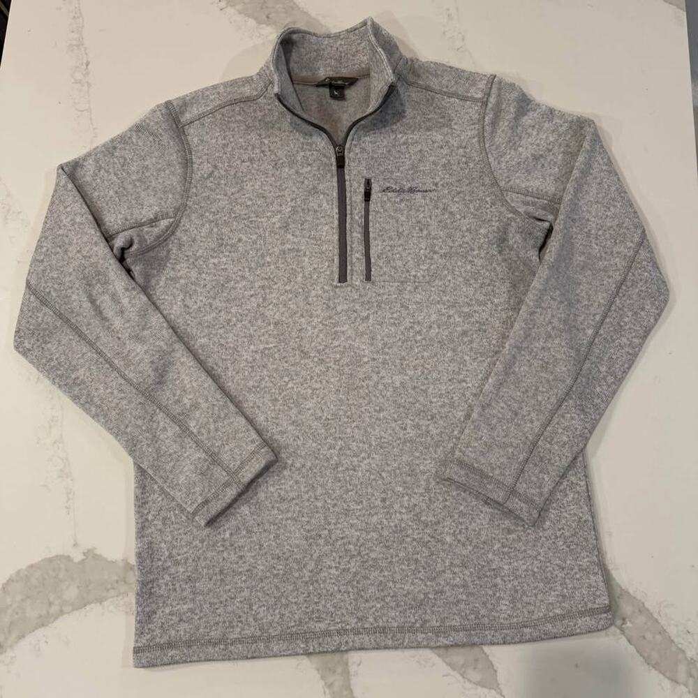 Eddie Bauer Fleece Quarter Zip Pullover MockNeck Sweater Gray Mens LT Large Tall